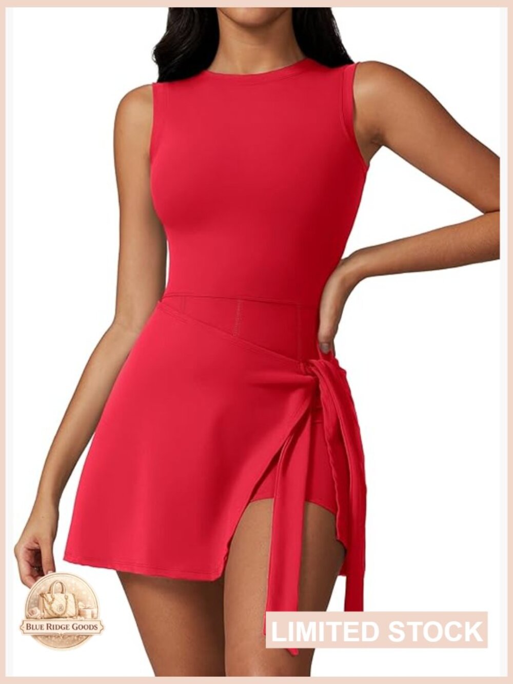 Sleeveless Side Slit Active Dress with Built-in Shorts and Pockets